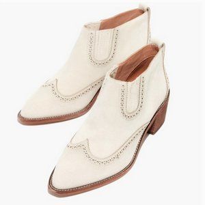 Madewell The Grayson Brogue Chelsea Western Ivory Suede Leather Ankle Boots 7.5